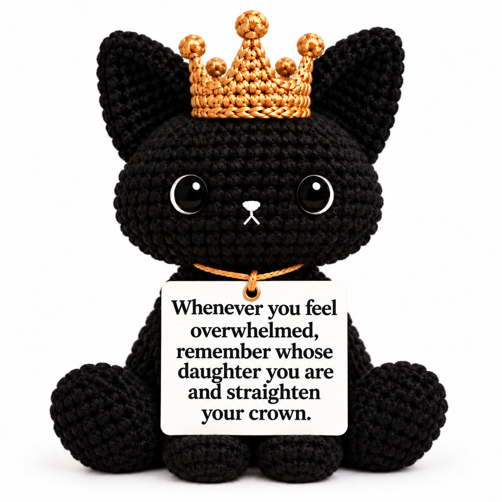 Remember Whose Daughter You Are Crochet Black Cat with Crown