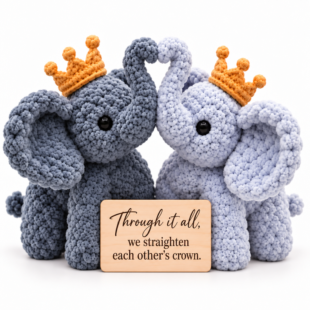 We Straighten Each Other's Crown Crochet Elephant Pair