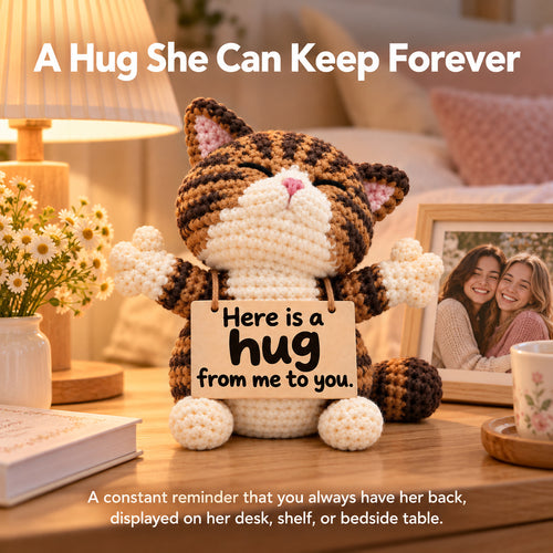 A Hug From Me to You Crochet Tabby Cat – Handmade Comfort Gift