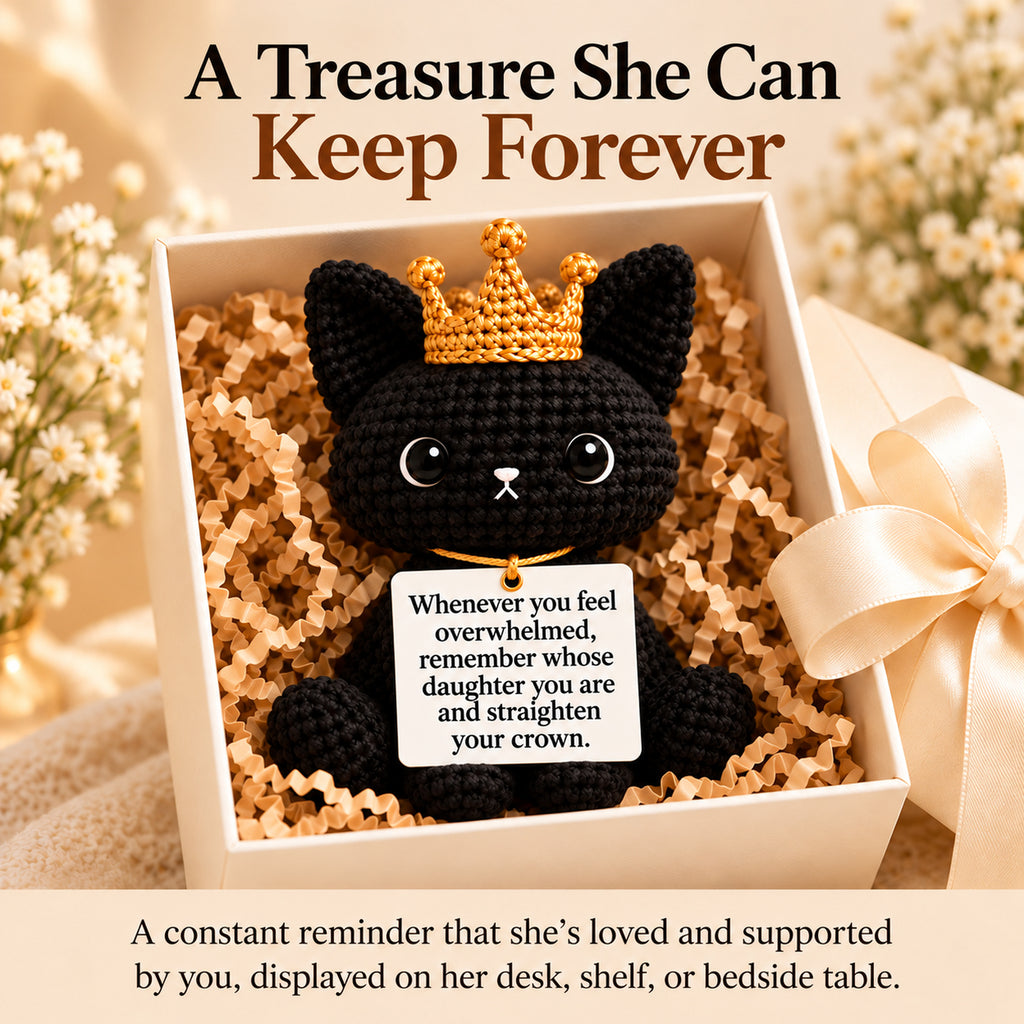 Remember Whose Daughter You Are Crochet Black Cat with Crown