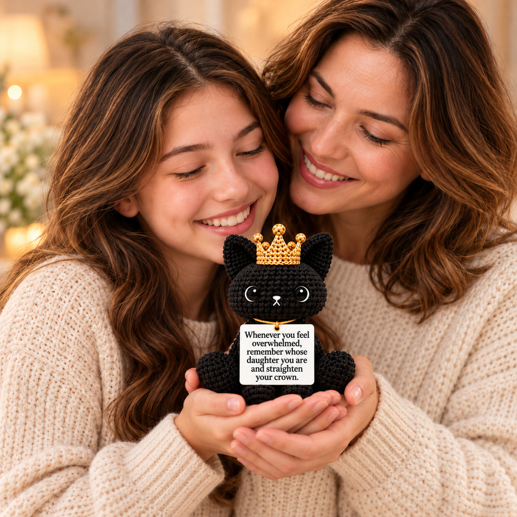 Remember Whose Daughter You Are Crochet Black Cat with Crown