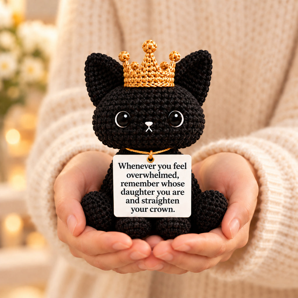 Remember Whose Daughter You Are Crochet Black Cat with Crown