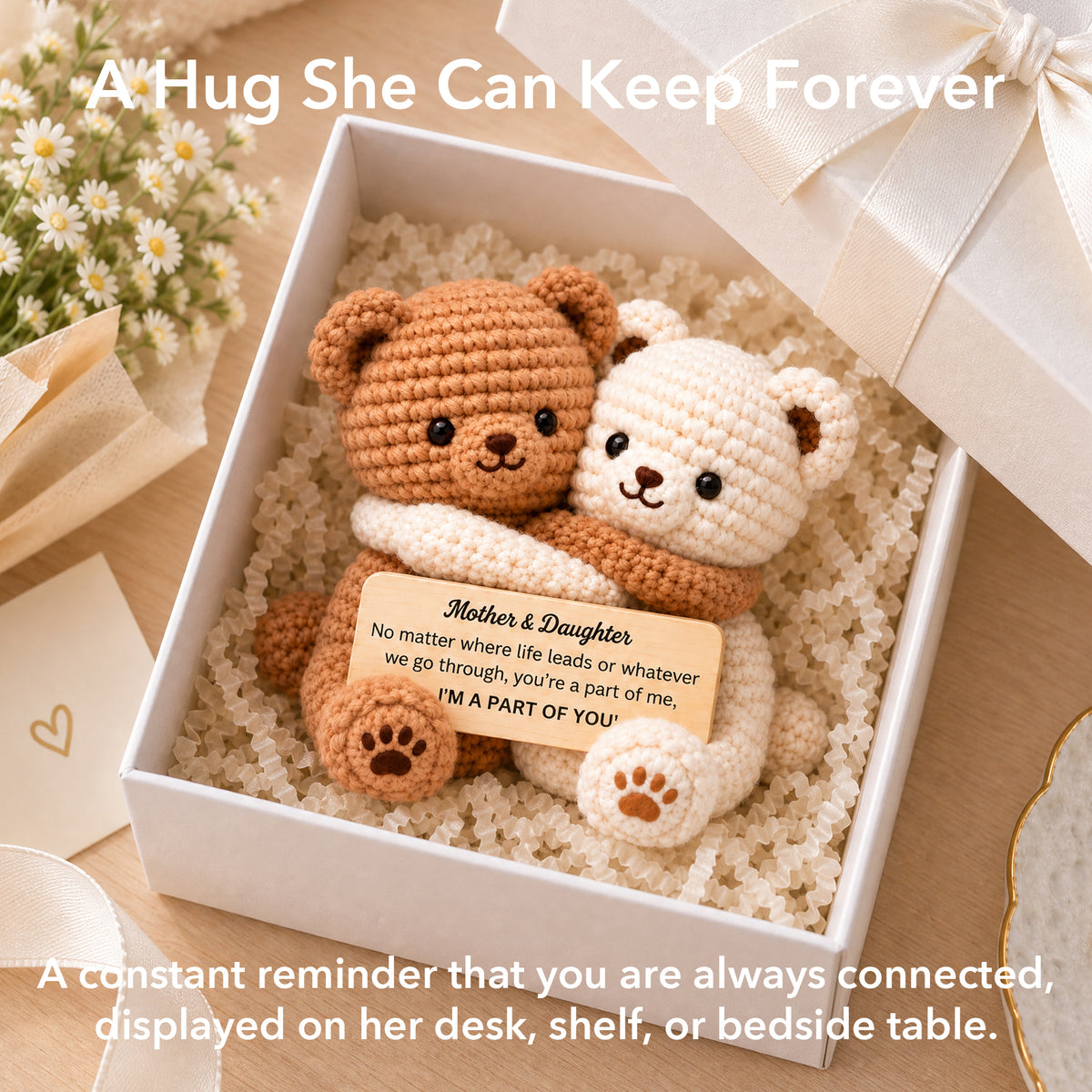Mother & Daughter Hugging Crochet Bear – Handmade Amigurumi Love Bear
