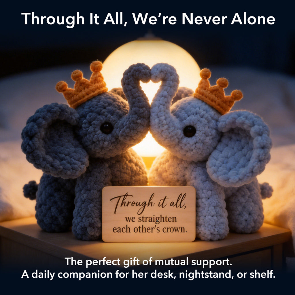 We Straighten Each Other's Crown Crochet Elephant Pair