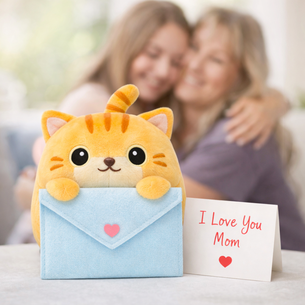 Orange Cat Plush Gift for Mom with Envelope