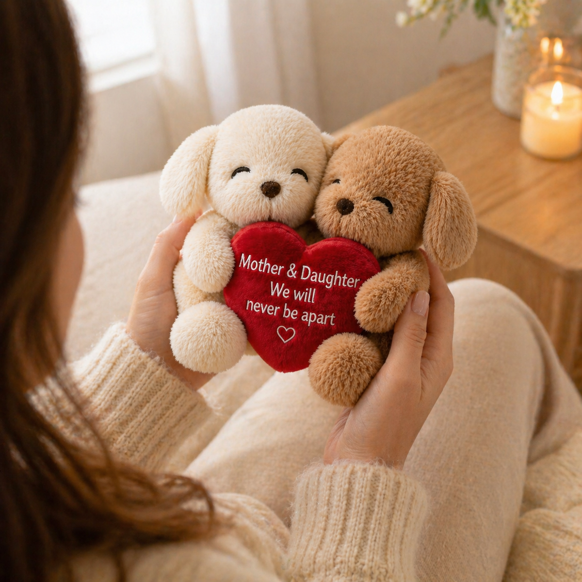 Mother & Daughter Hugging Puppy Plush