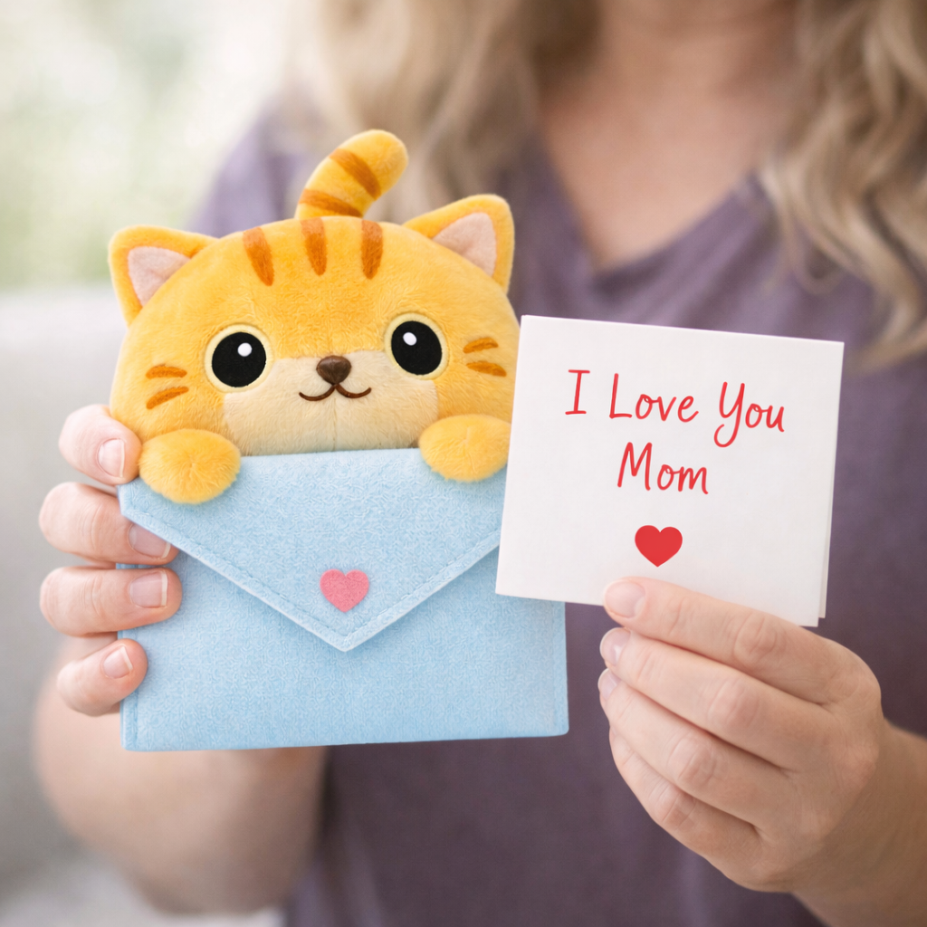Orange Cat Plush Gift for Mom with Envelope