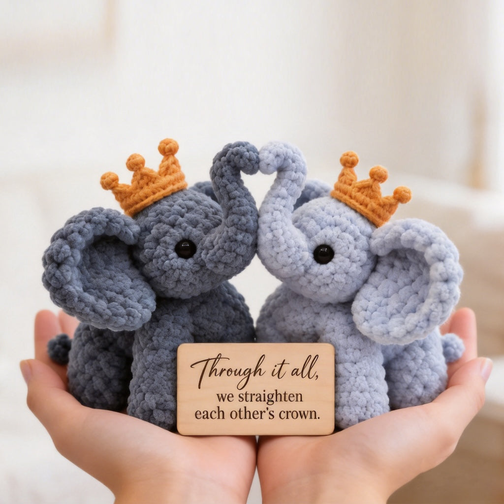 We Straighten Each Other's Crown Crochet Elephant Pair
