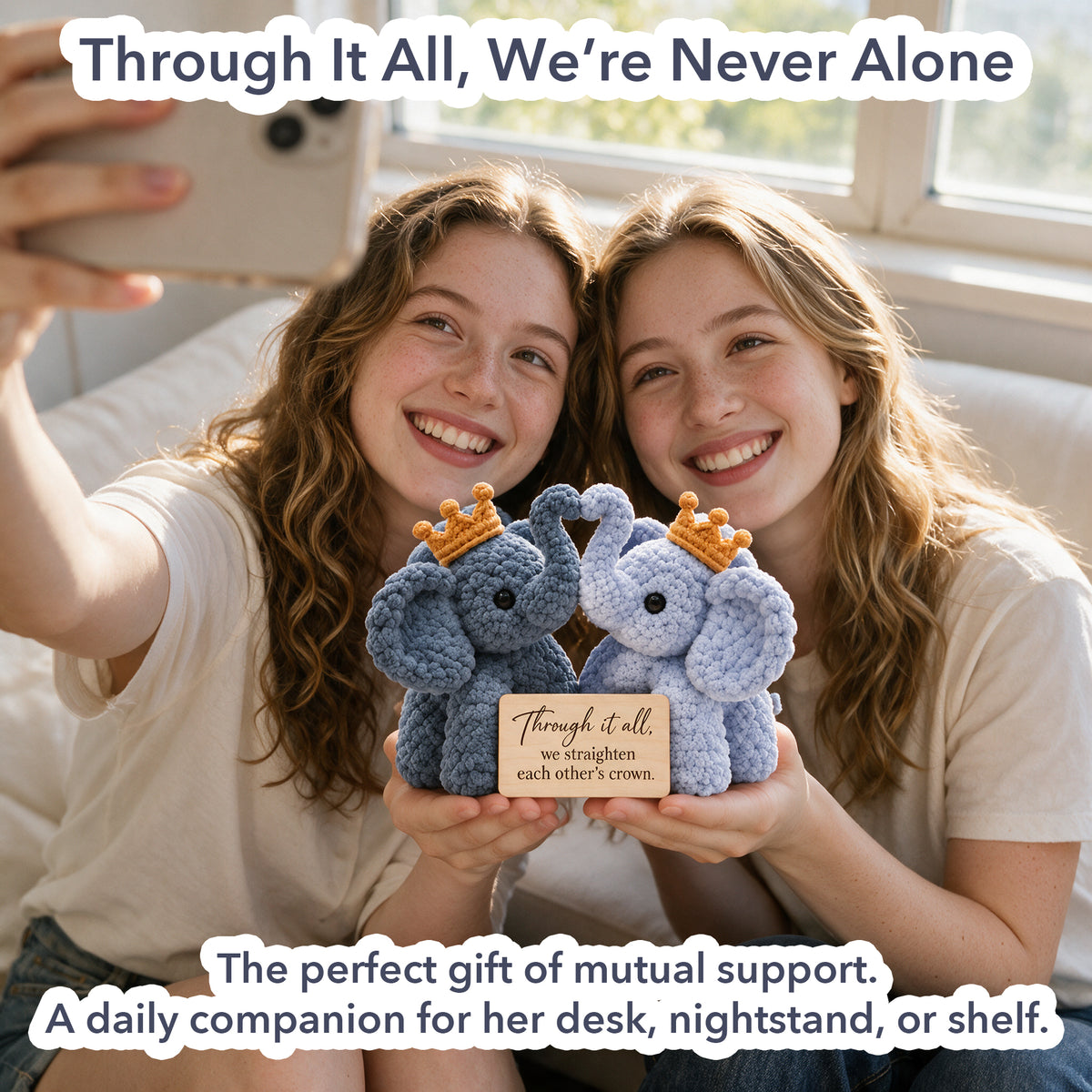 We Straighten Each Other's Crown Crochet Elephant Pair