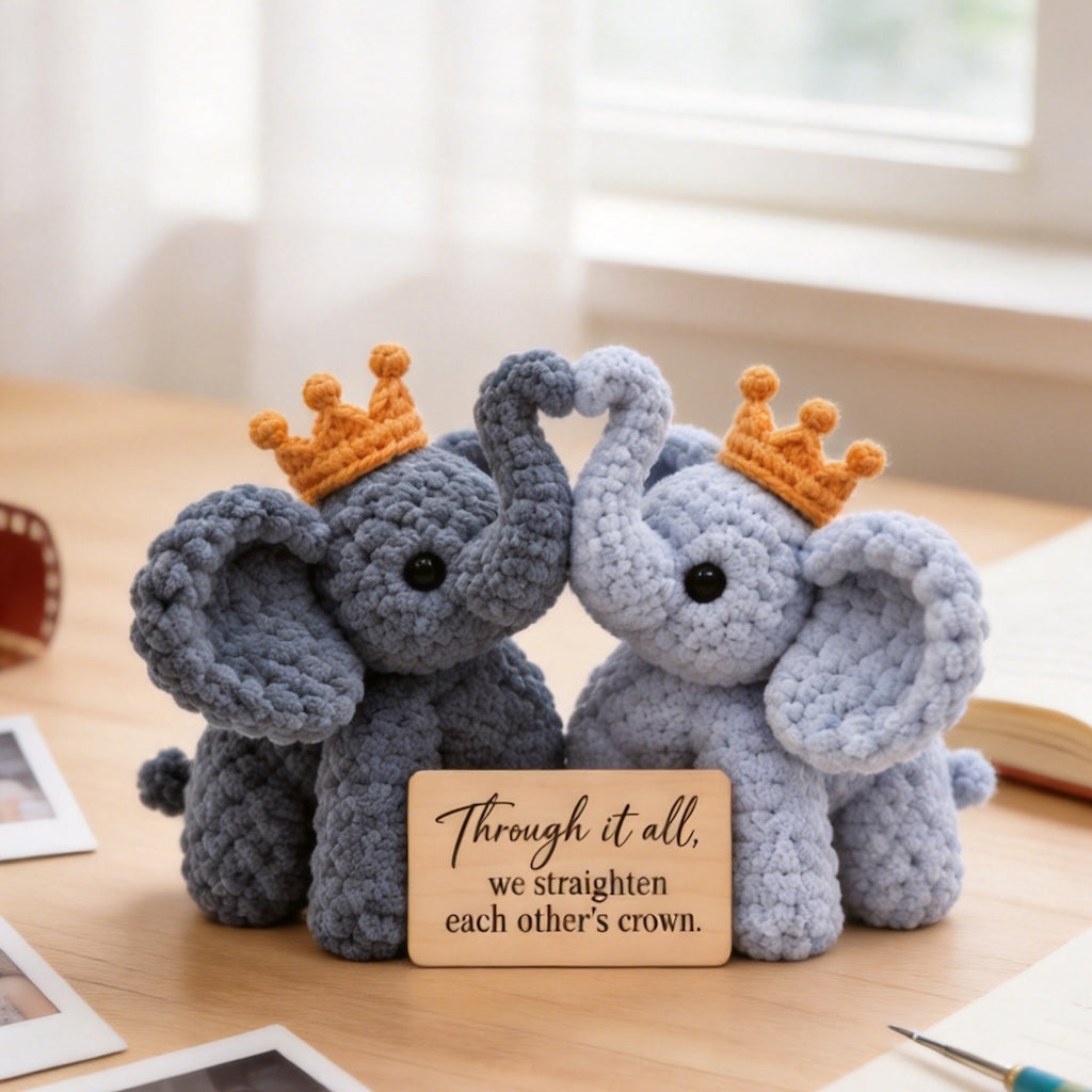 We Straighten Each Other's Crown Crochet Elephant Pair