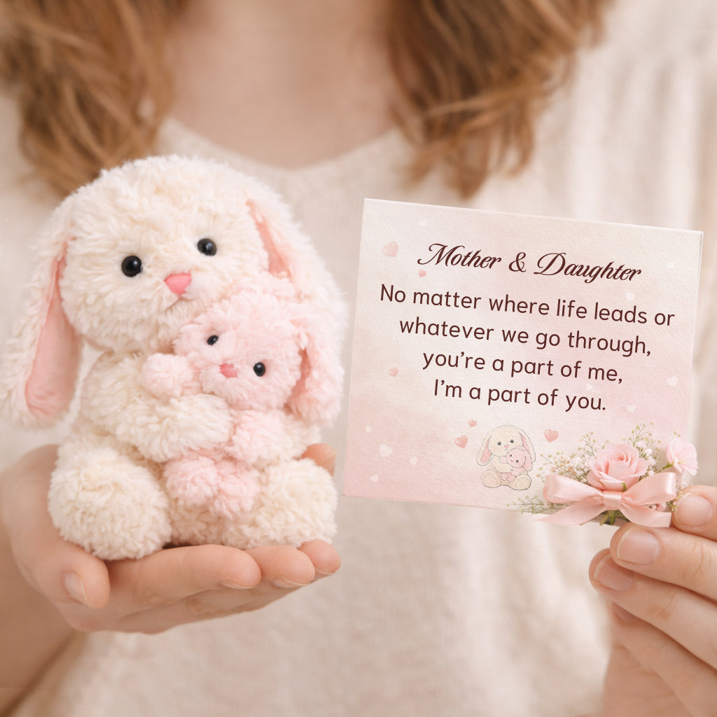 Hugging Mother & Daughter White & Pink Bunny Plush Gift for Mom