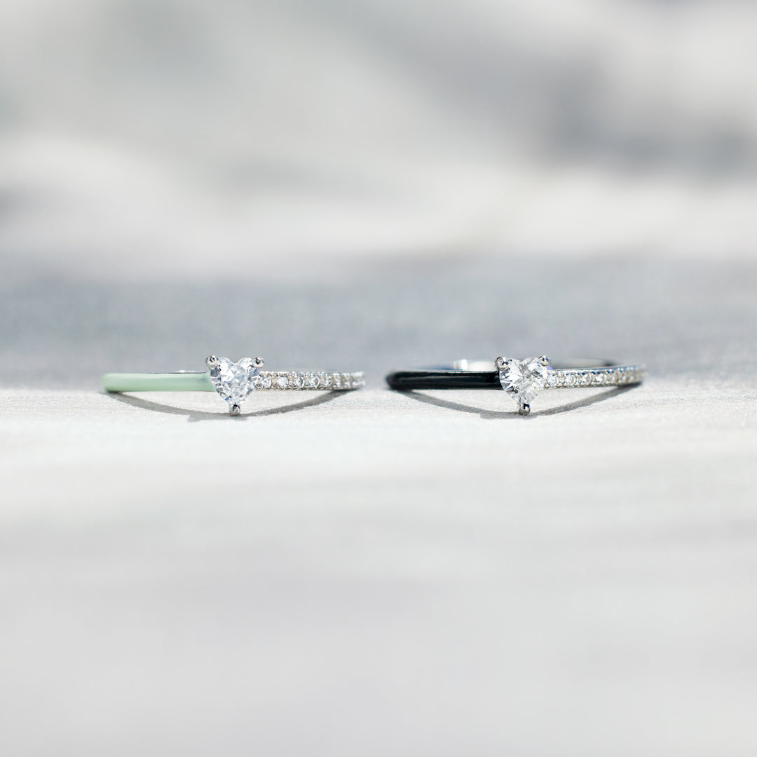 Half Enamel Heart-Cut Rings