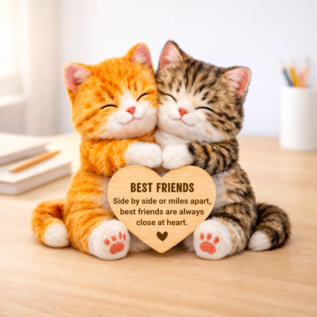 Hugging Best Friends Cat Plush With Heart Gift For Friend