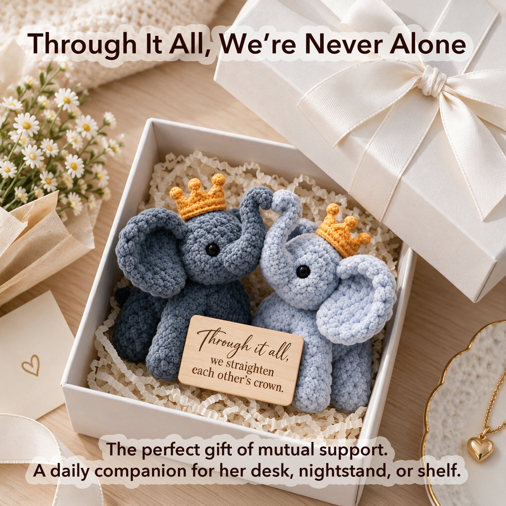 We Straighten Each Other's Crown Crochet Elephant Pair