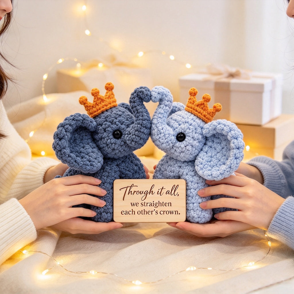 We Straighten Each Other's Crown Crochet Elephant Pair