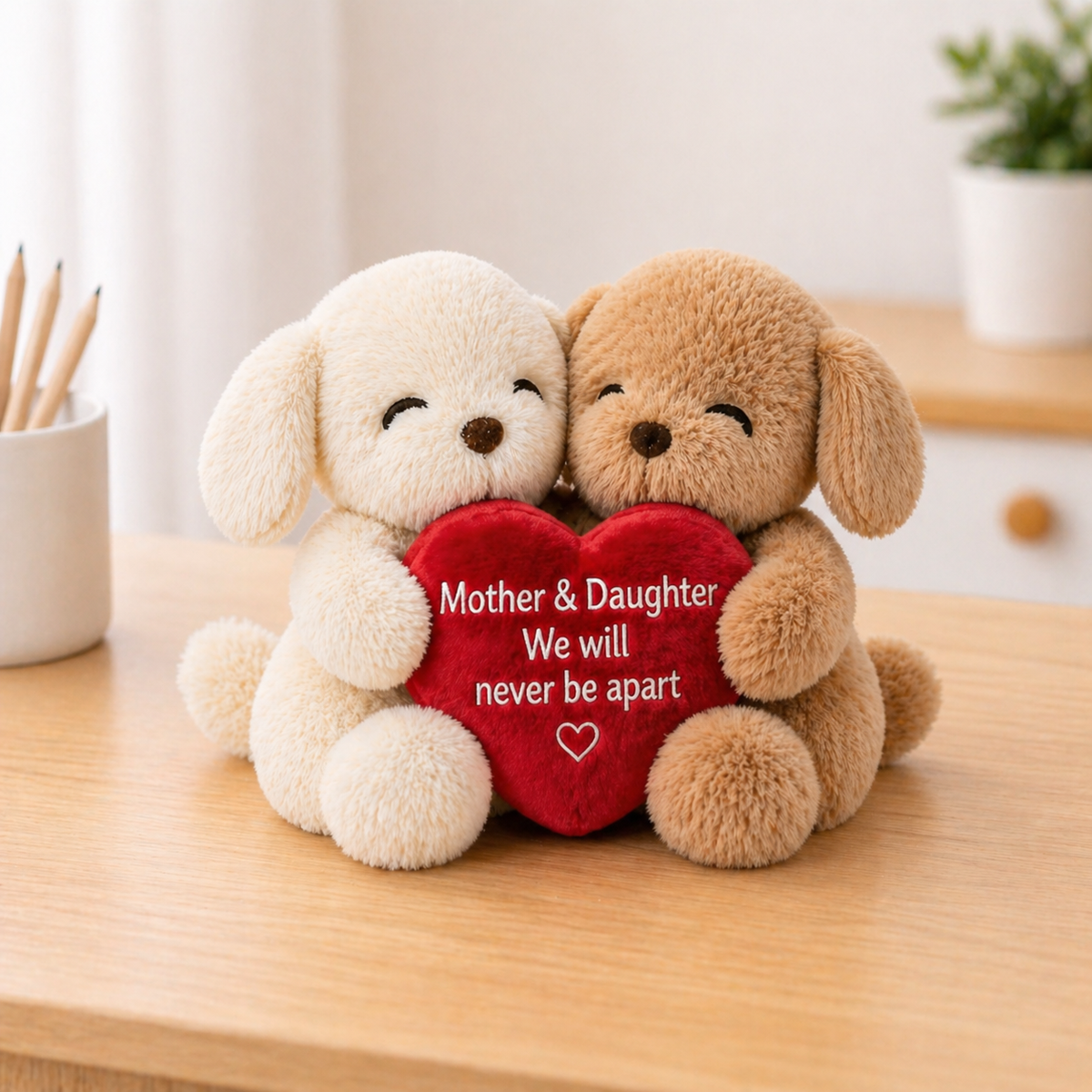 Mother & Daughter Hugging Puppy Plush