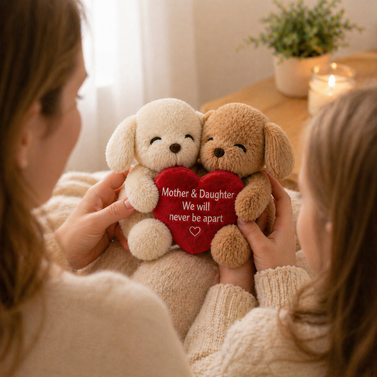 Mother & Daughter Hugging Puppy Plush