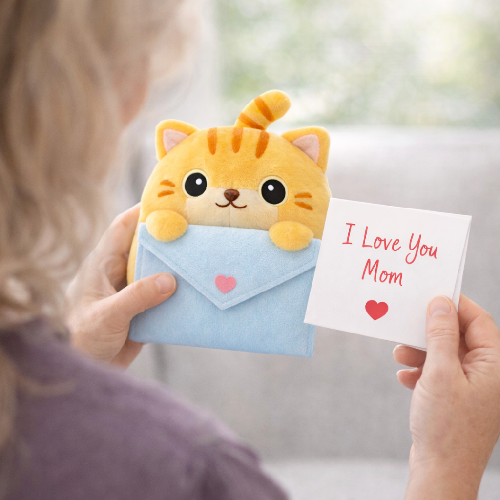 Orange Cat Plush Gift for Mom with Envelope