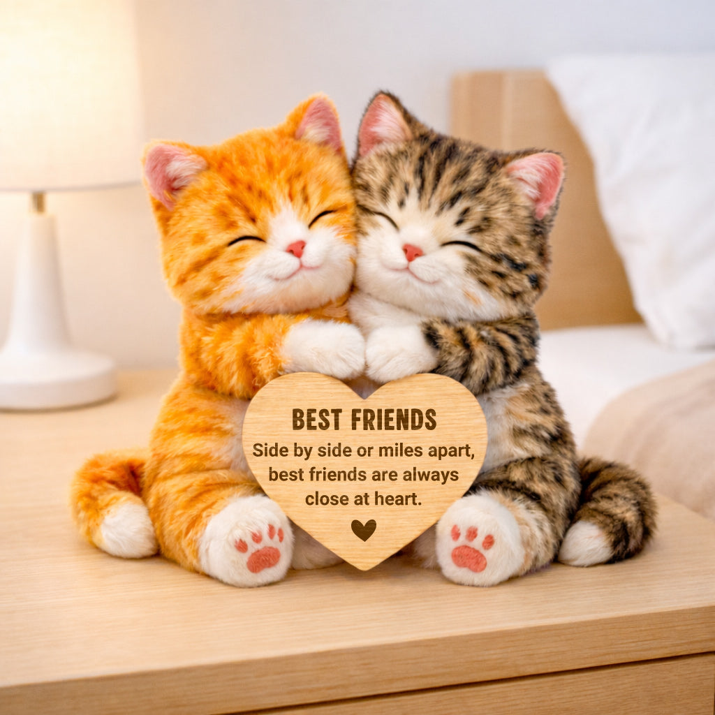 Hugging Best Friends Cat Plush With Heart Gift For Friend