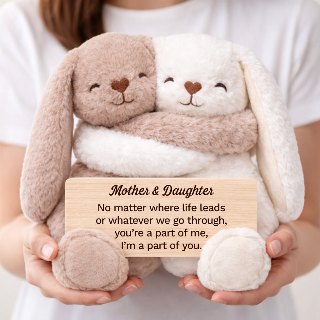 Hugging Mother & Daughter Bunny Plush Gift for Mom