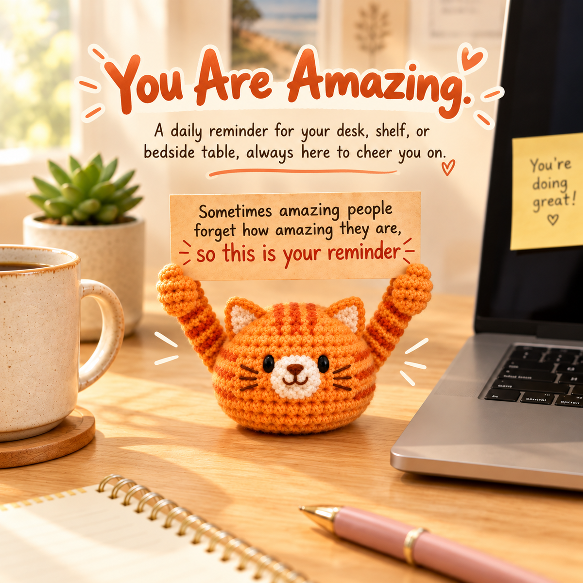 You Are Amazing Crochet Orange Cat