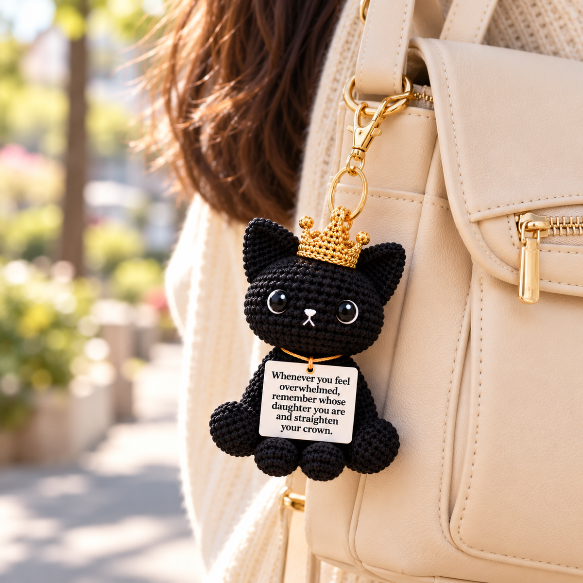 Remember Whose Daughter You Are Crochet Black Cat with Crown