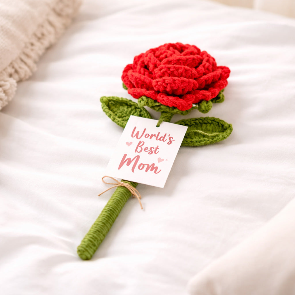 World's Best Mom Giant Crochet Rose Gift for Mom
