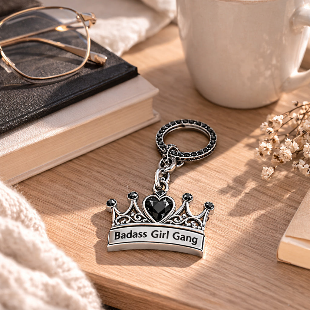 To My Badass Girl Gang Pavé Crown Keychain