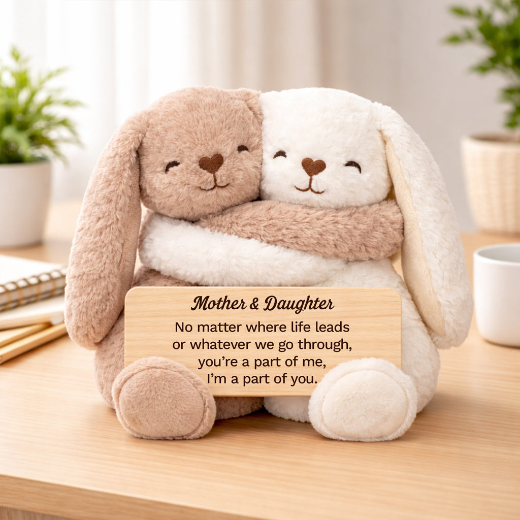 Hugging Mother & Daughter Bunny Plush Gift for Mom
