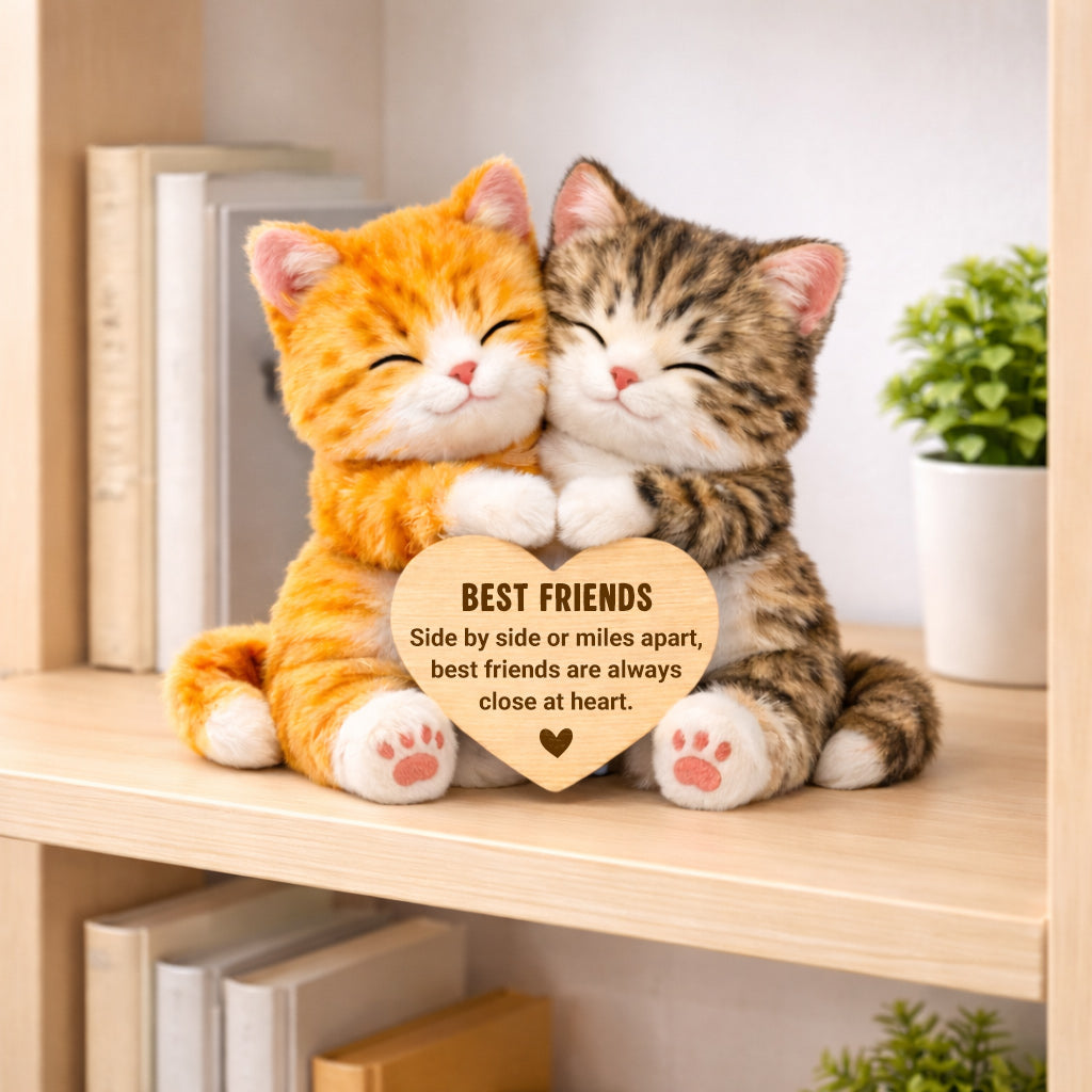 Hugging Best Friends Cat Plush With Heart Gift For Friend
