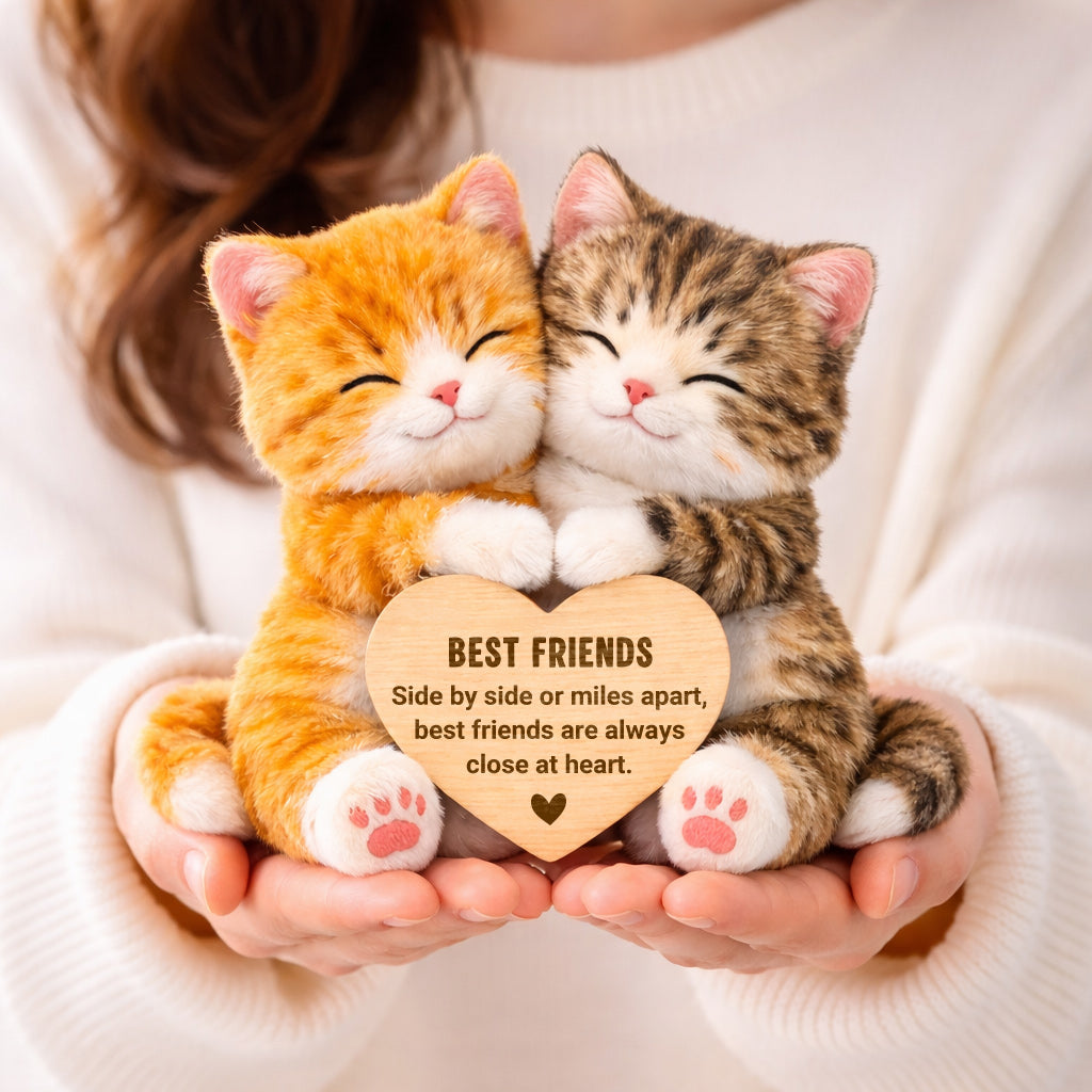 Hugging Best Friends Cat Plush With Heart Gift For Friend