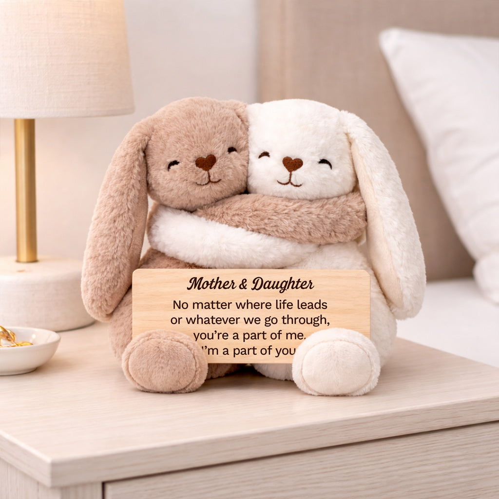 Hugging Mother & Daughter Bunny Plush Gift for Mom