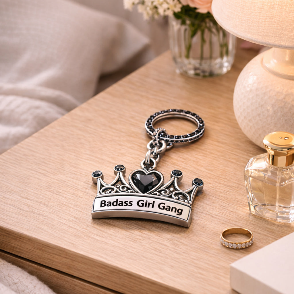 To My Badass Girl Gang Pavé Crown Keychain