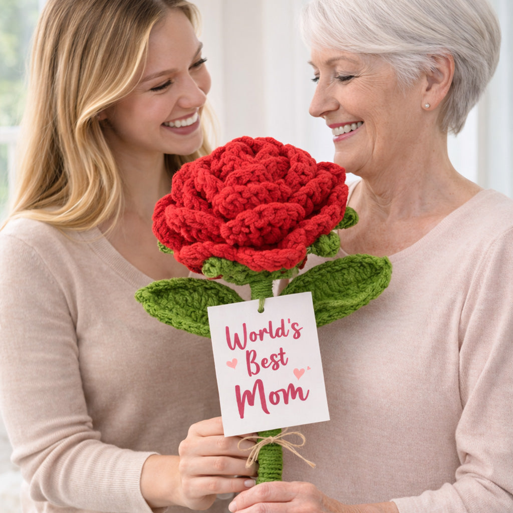 World's Best Mom Giant Crochet Rose Gift for Mom