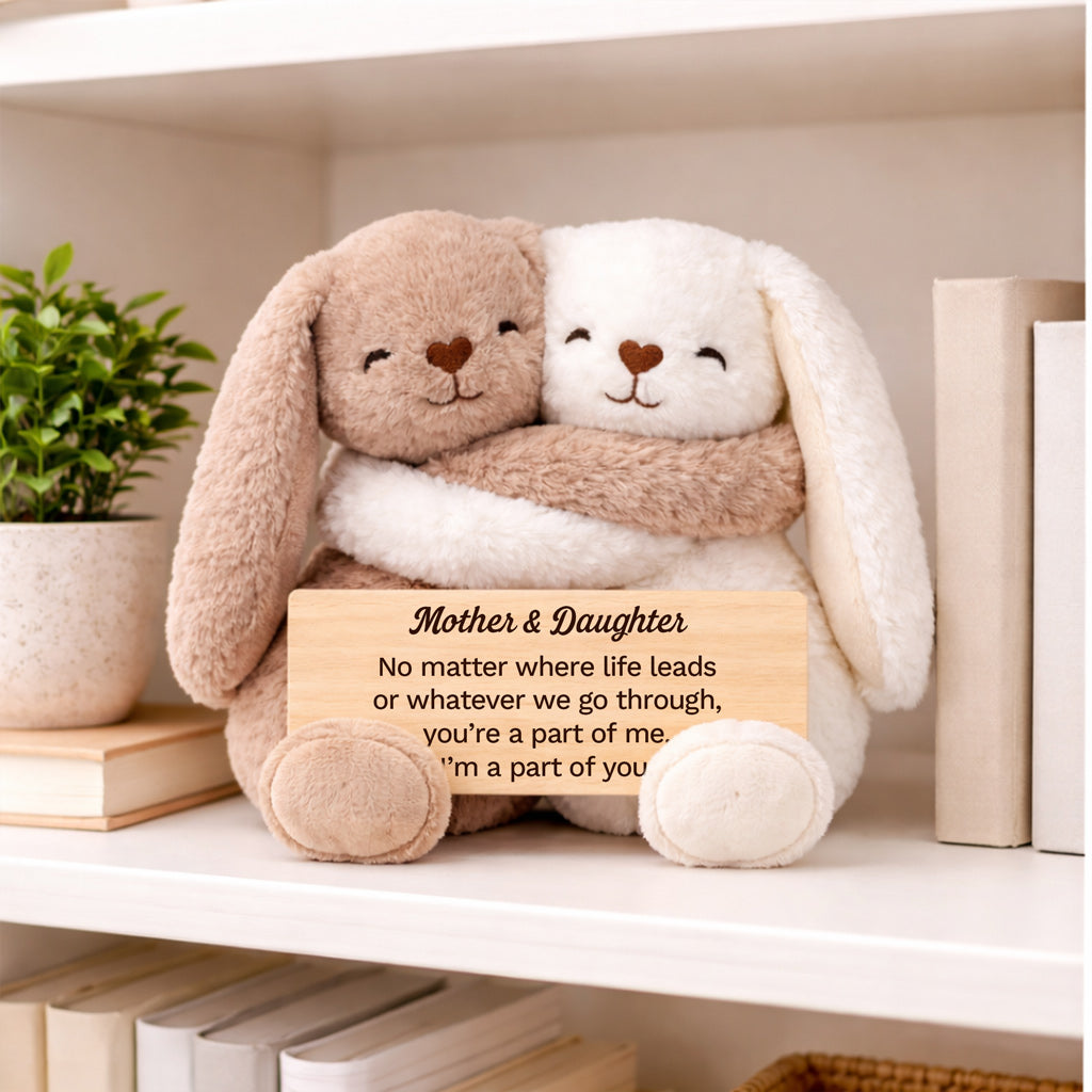 Hugging Mother & Daughter Bunny Plush Gift for Mom