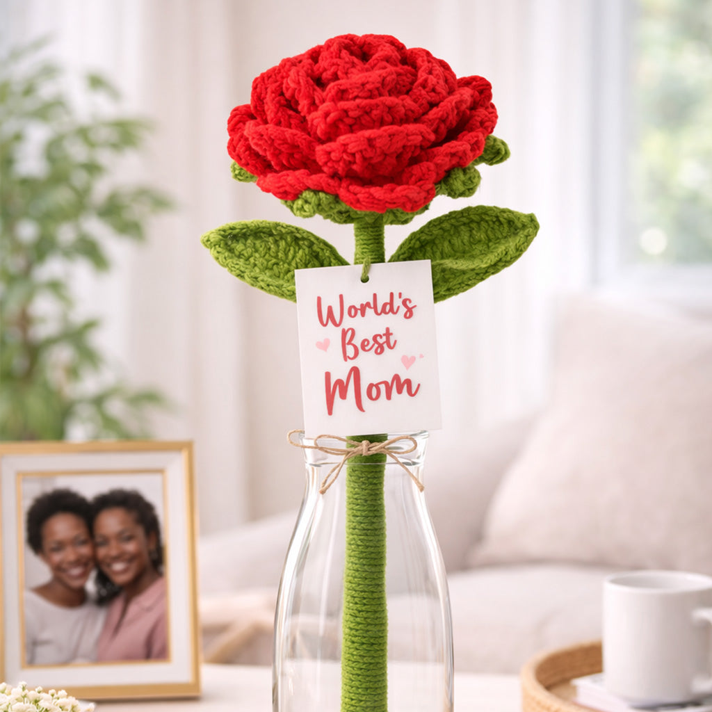 World's Best Mom Giant Crochet Rose Gift for Mom
