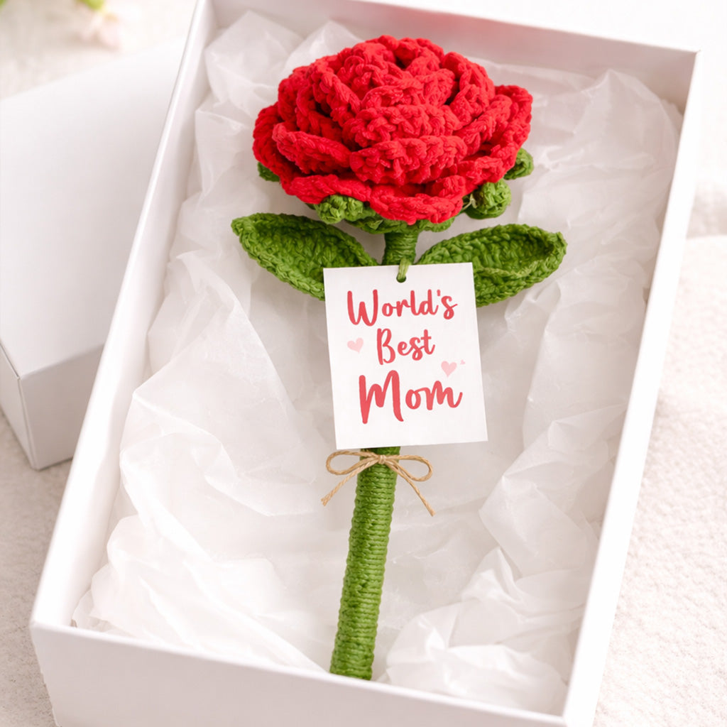 World's Best Mom Giant Crochet Rose Gift for Mom