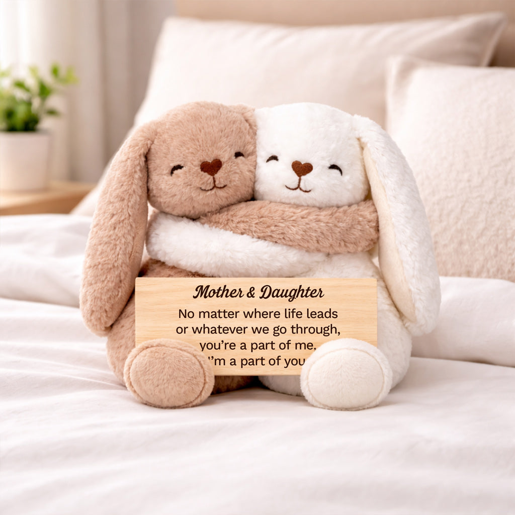 Hugging Mother & Daughter Bunny Plush Gift for Mom