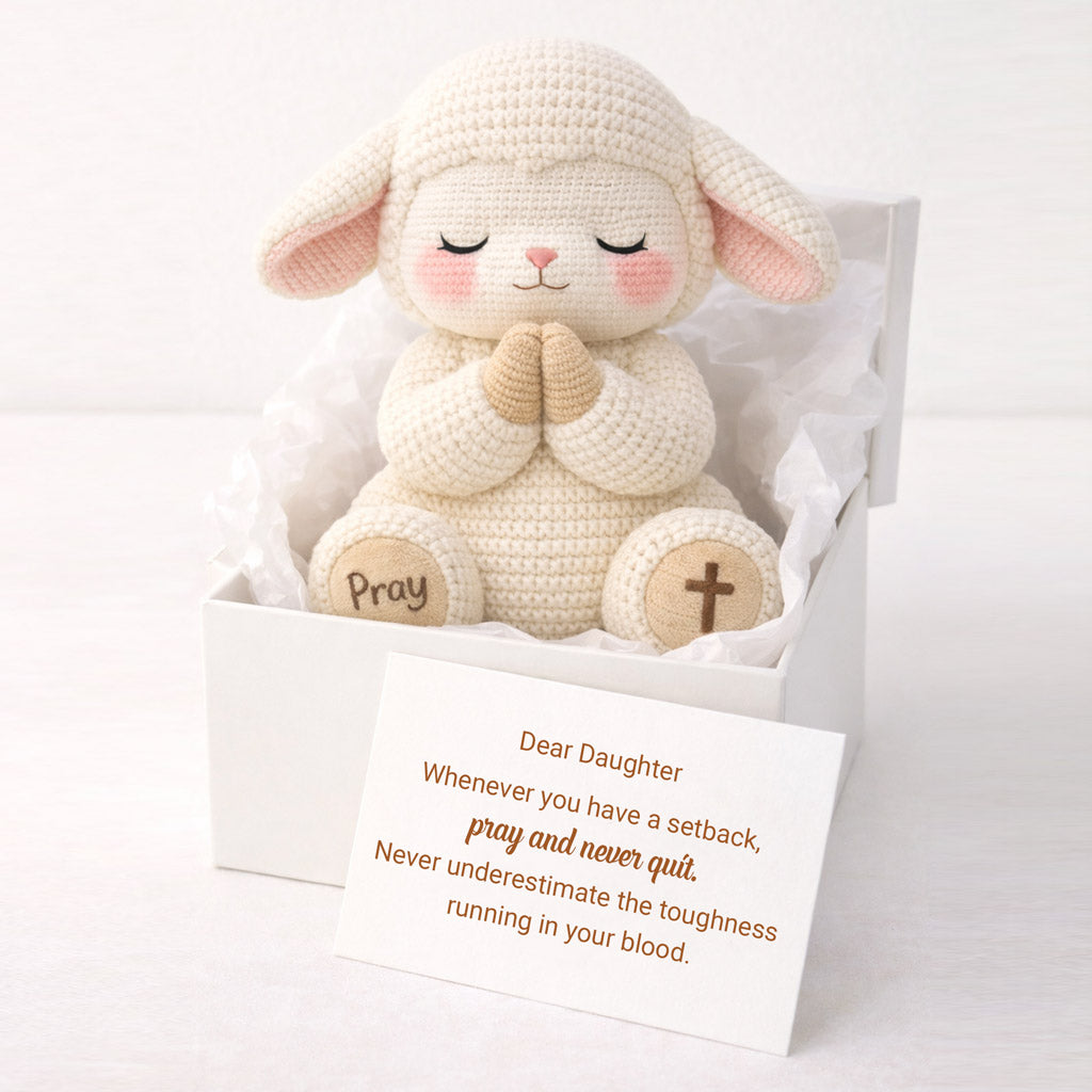 Dear Daughter Never Quit White Crochet Sheep