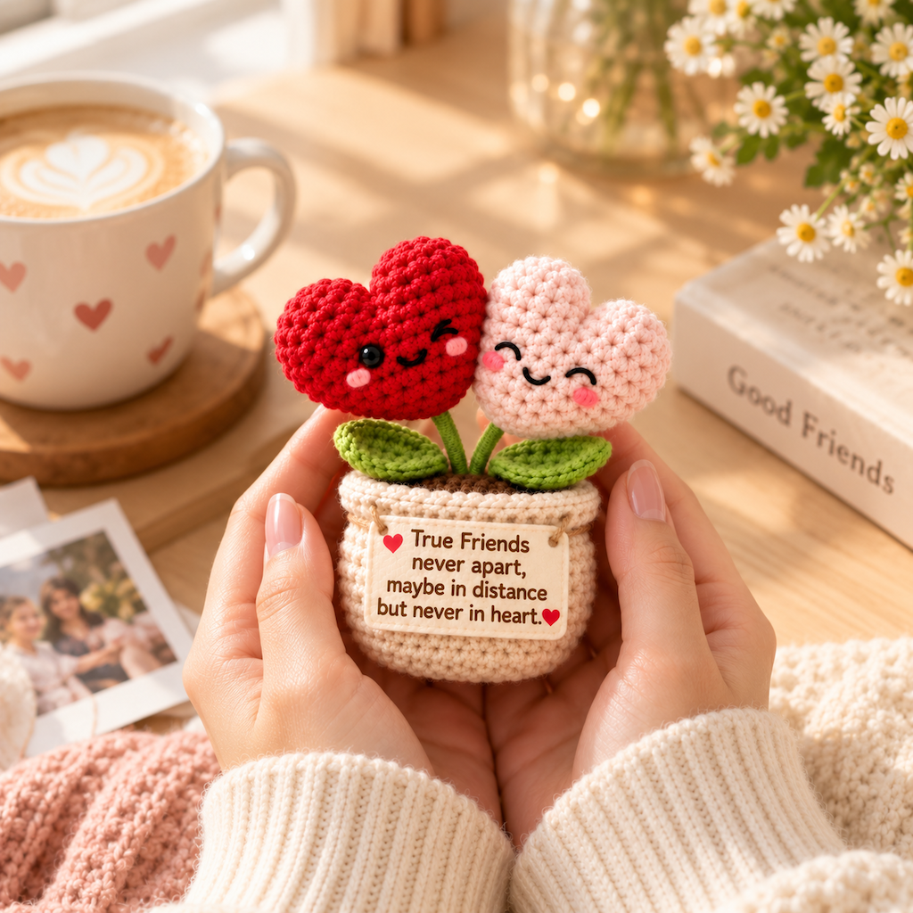 True Friends Never Apart Crochet Heart Plant – Handmade Friendship Gift