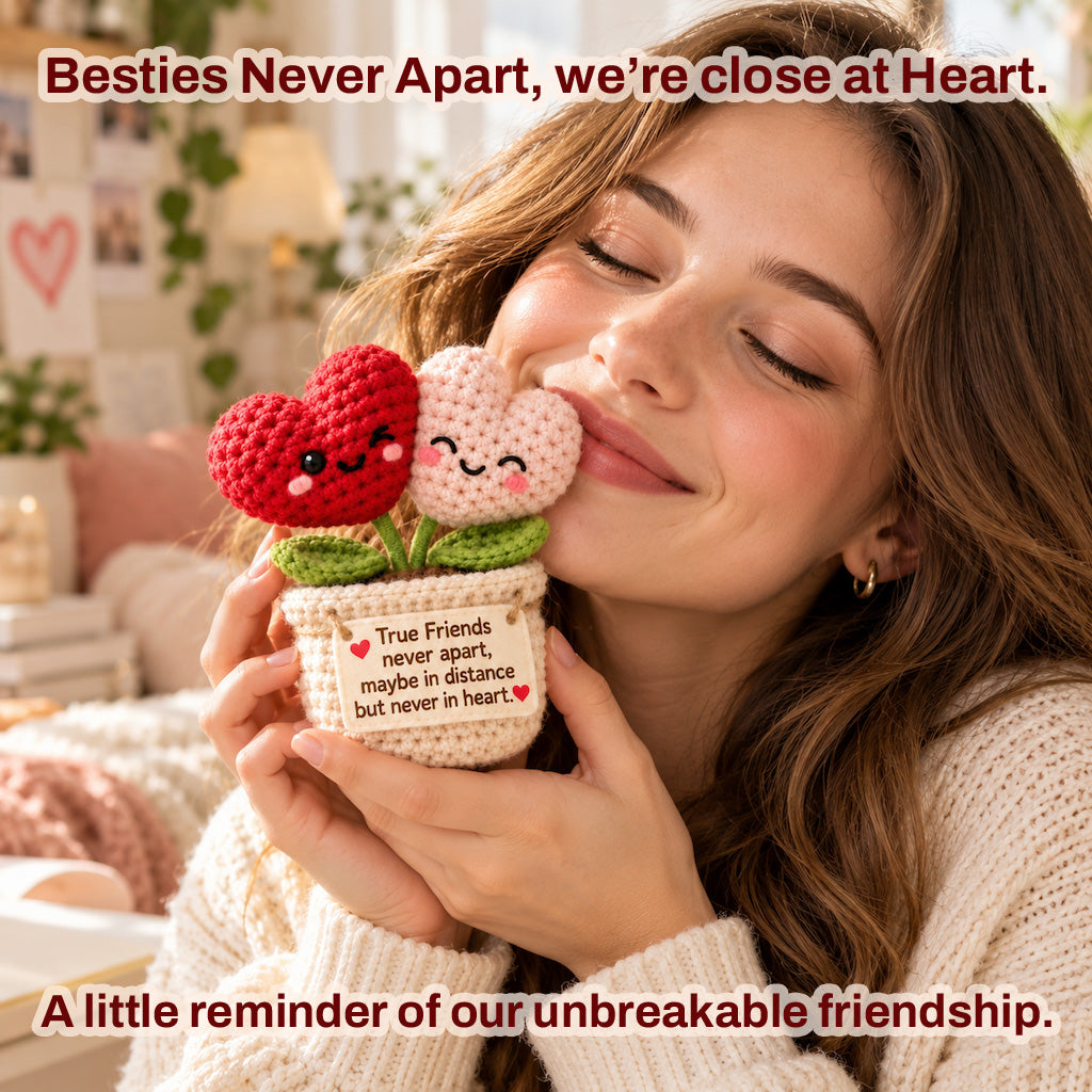 True Friends Never Apart Crochet Heart Plant – Handmade Friendship Gift