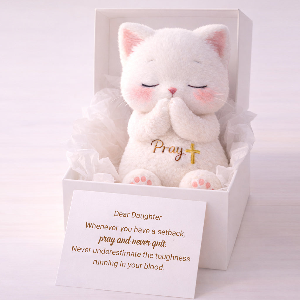 Dear Daughter Never Quit White Kitten Plush