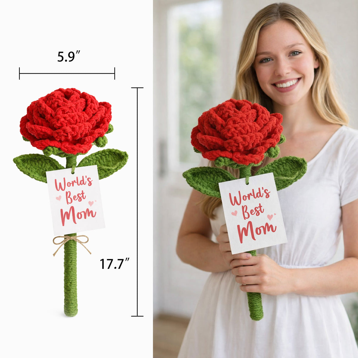World's Best Mom Giant Crochet Rose Gift for Mom