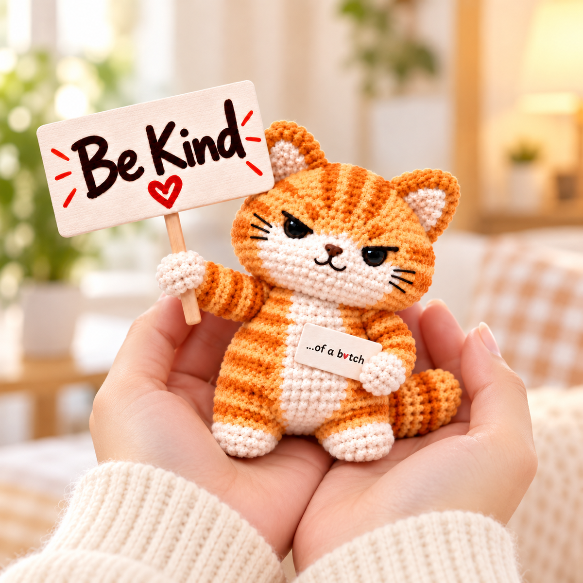 Be Kind...Of A Bi♥ch Crochet Orange Cat