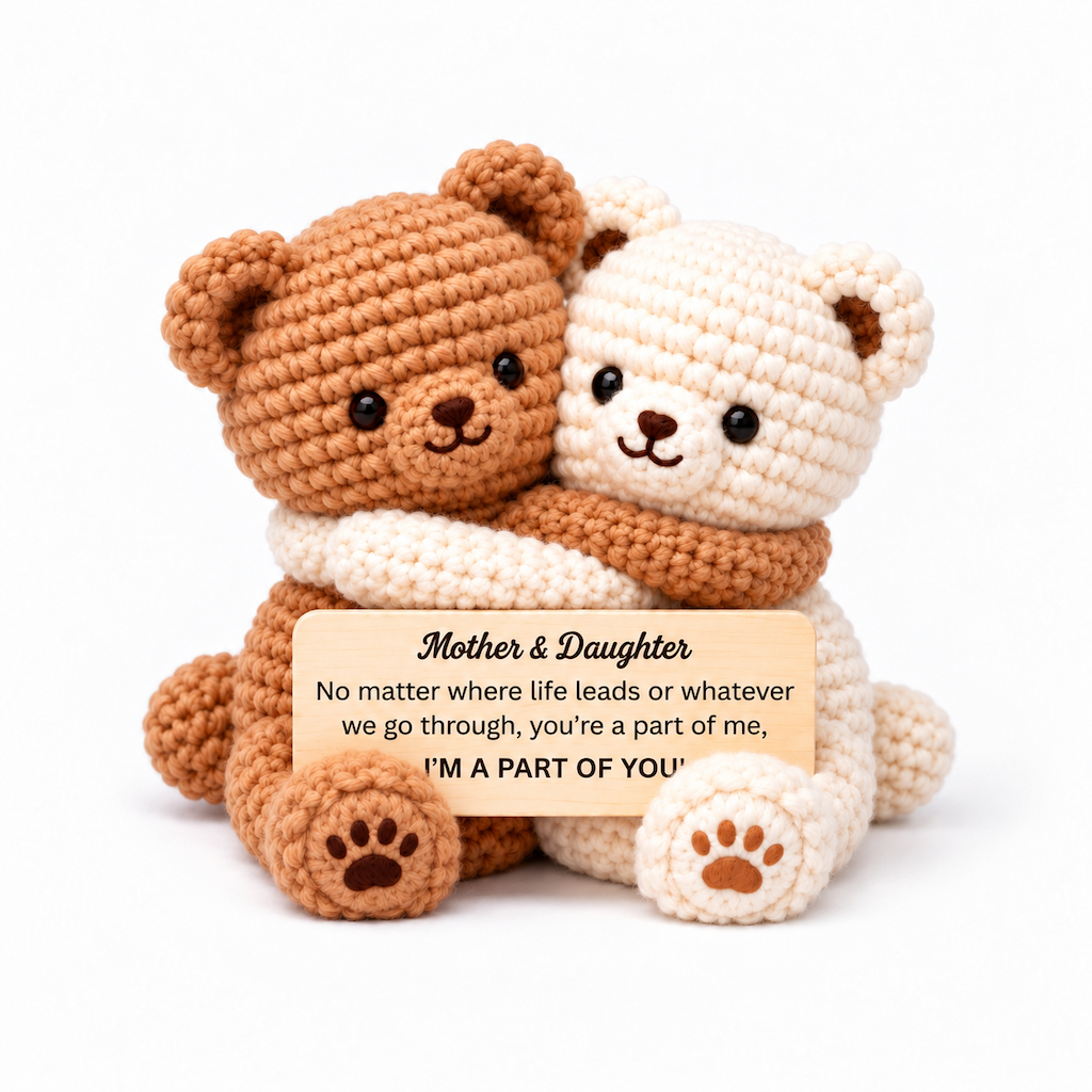 Mother & Daughter Hugging Crochet Bear – Handmade Amigurumi Love Bear