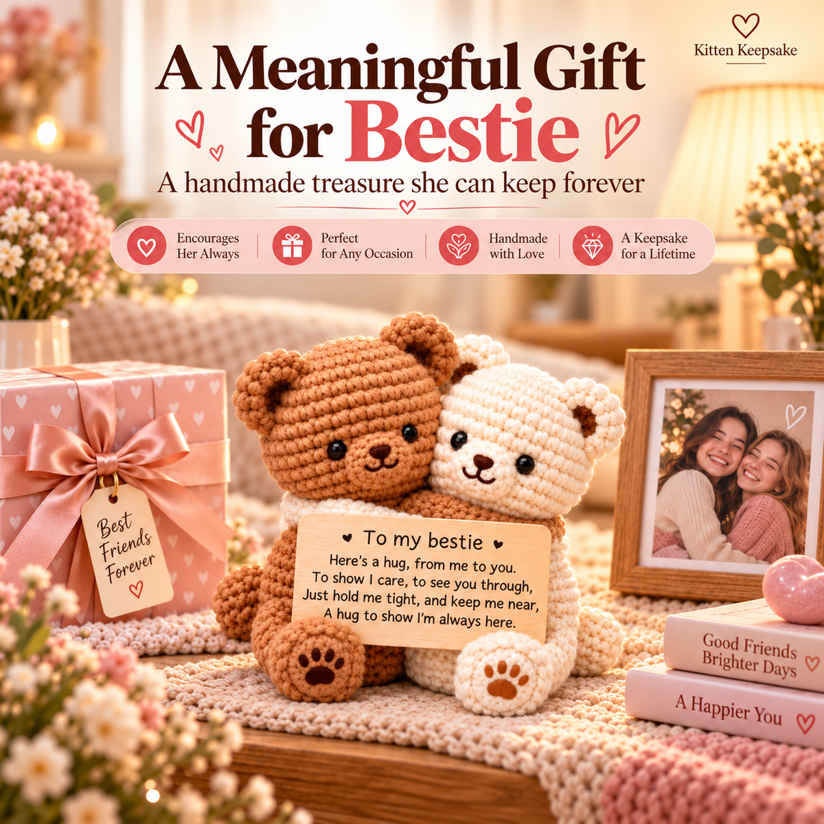 To My Bestie Hugging Crochet Bear – Handmade Friendship Gift