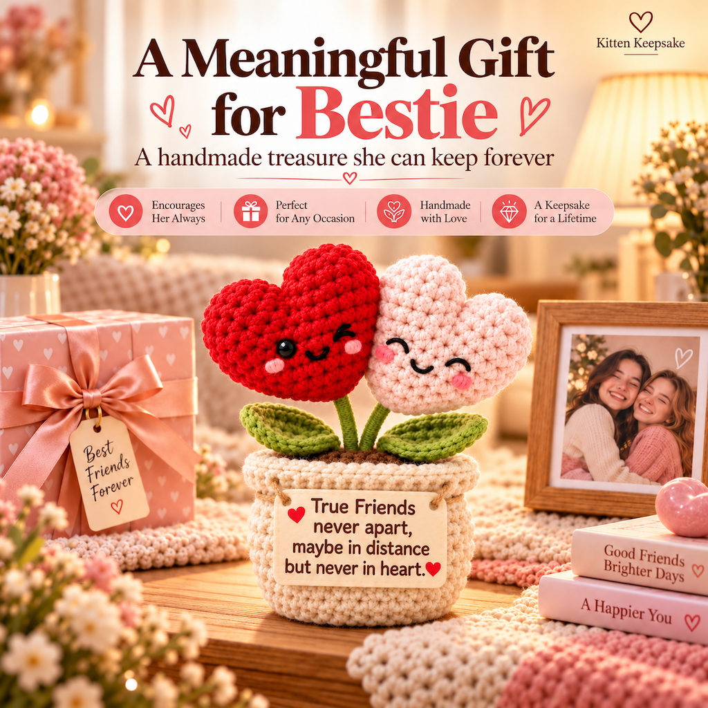 True Friends Never Apart Crochet Heart Plant – Handmade Friendship Gift
