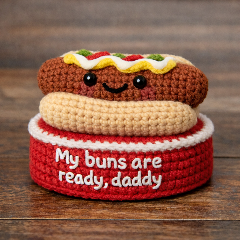 My BUNS Are Ready Daddy Hotdog Crochet Toy