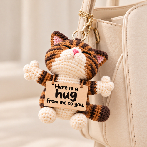 A Hug From Me to You Crochet Tabby Cat – Handmade Comfort Gift
