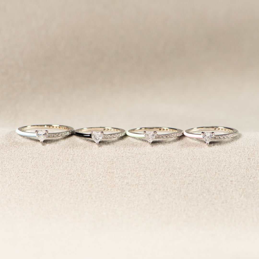 Best Bi♥︎ches Matching Half Enamel Heart-Cut Rings